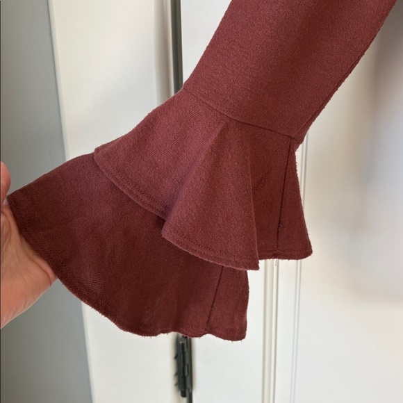 JODIFL Wine Red Burgundy Flared Bell Sleeve Blouse large Y2K - Picture 5 of 5